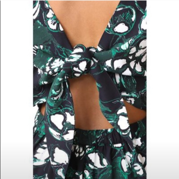 Club Monaco - Black, Green & White Floral Print Sleeveless Romper W/ Back Cutout - Picture 3 of 7